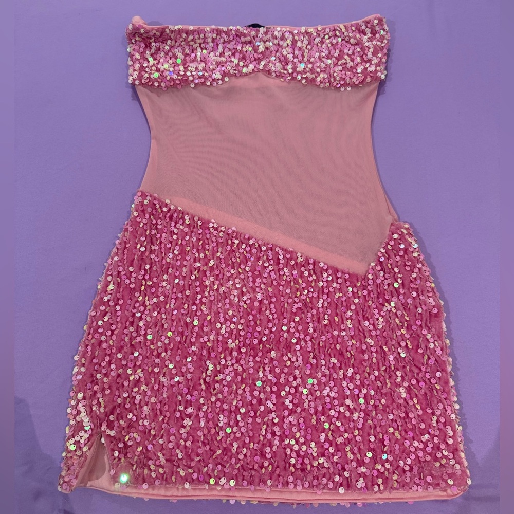 Strapless Pink Sequin Mini Dress